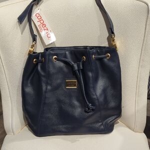Capezio Dark Blue Shoulder Bag with Gold Accents